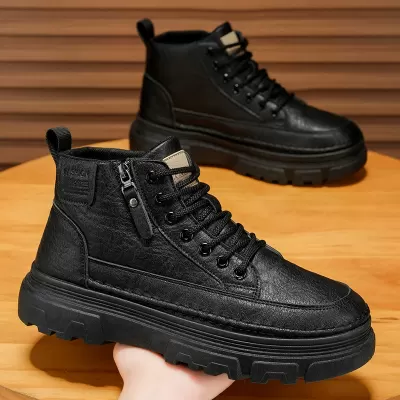 2026 Spring New Martin Boots Men's High Top Leather Work Shoes Anti-Slip Short Boots