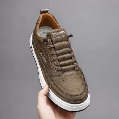 Men's Autumn 2026 New Leather Sneakers Thick Sole White Casual Shoes 5603