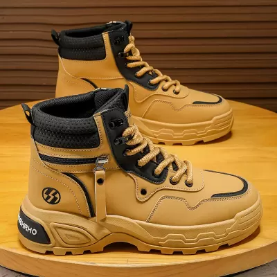 Men's Winter High Top Hiking Sports Work Shoes Leather Waterproof Thick Sole White Martin Boots · YANYAN China shoe factory
