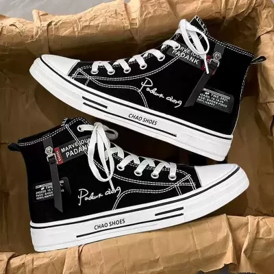 Men's 2026 Winter Black Canvas Shoes Casual High Top Skateboarding Shoes · YANYAN China shoe factory
