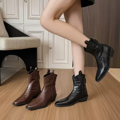 Women's Pointed Toe V-Cut High Heel Chelsea Western Cowboy Boots Fall Winter
