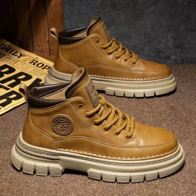 Men's Winter Martin Boots High Top Vintage Genuine Leather Casual Shoes Waterproof Work Boots