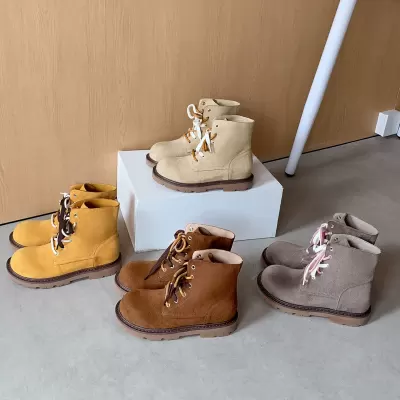 Women's British Lace Chunky Round Toe Color Block Double Lace Short Martin Boots Fall · YANYAN China shoe factory