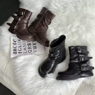 XSHX American Stack Shoes Girls Lazy Niche Martin Boots Side Zipper High Top Retro Rubber Sole · YANYAN China shoe factory