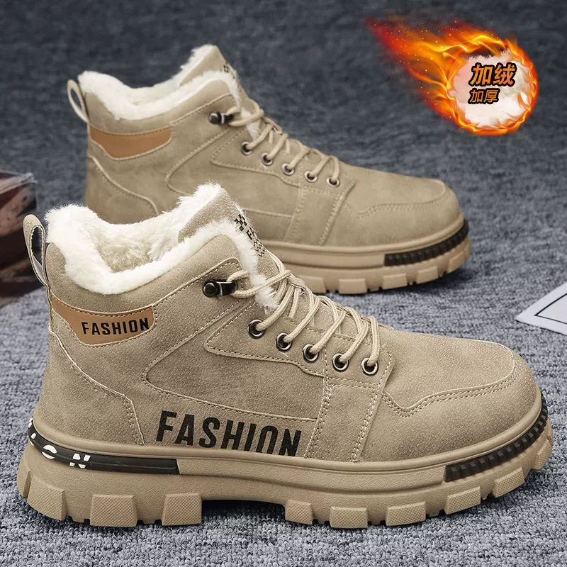Men's Winter 2024 New Fleece Lined Warm Cotton Shoes Sports Anti-Slip Work Martin Labor Shoes