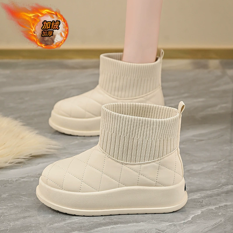 Bottines de neige montantes femme doublées polaire 2025 hiver coréennes chaudes épaisses coton courtes