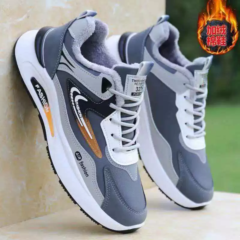 Men's Winter Cotton Shoes New Fleece Lined Thick Sole Anti-Slip Casual Sports Running Shoes