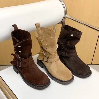 Women's Martin Boots Chunky Heel Thick Sole Buckle Strap Short Boots 5.5cm · YANYAN China shoe factory