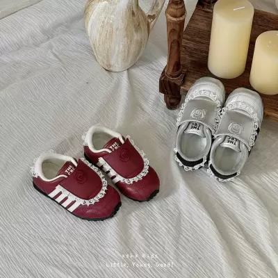 XSHX Camellia German Training Girls Retro Thin Sole Sports Casual Board Shoes Velcro Autumn Winter Fleece