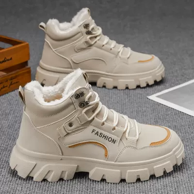 Winter New Martin Boots Men's Work Short Boots Northeast Outdoor High Top Hiking Fleece Lined Snow Boots
