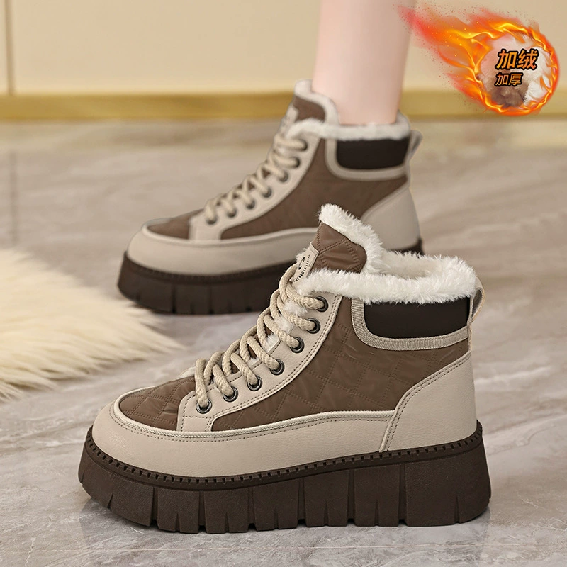 Bottines de neige femme hiver doublées polaire coréennes chaudes épaisses coton décontractées montantes martin courtes