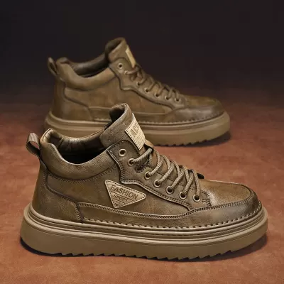 Men's High Top Martin Boots Fashion Chunky Leather Casual Work Shoes 2026 Spring · YANYAN China shoe factory