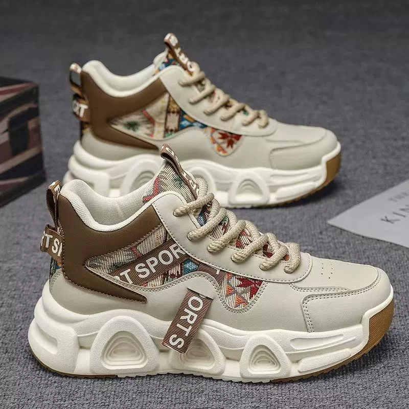 2026 Spring New High Top Breathable Casual Men's Shoes Teenager Running Thick Sole Anti-Slip Dad Shoes