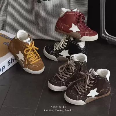 XSHX Star High Top Shoes Boys Girls Retro Side Zipper American Casual Sports Warm Autumn Winter Fleece · YANYAN China shoe factory