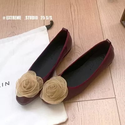Women's French Retro Square Toe Flats Dressy Floral Flat Shoes
