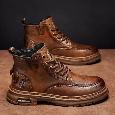 Men's Youth Chunky Work Boots Height Increasing Korean Fashion Martin Boots 2026 Spring