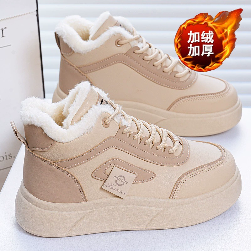 Winter Fleece-gefütterte High-Top-Schuhe für Damen, Koreanisch, dicke, warme Baumwoll-Casual-Sportsneaker