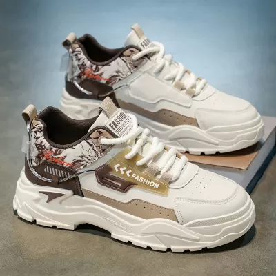Men's 2026 Spring New Leather Breathable Casual Sports Board Shoes Teenager Thick Sole Heightening Work Shoes