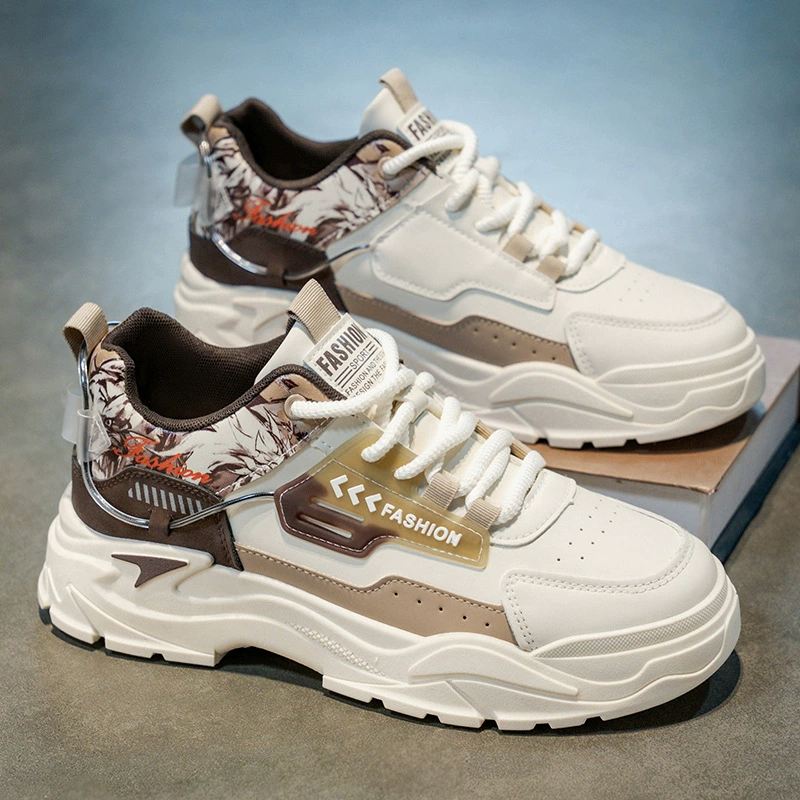 Men's 2026 Spring New Leather Breathable Casual Sports Board Shoes Teenager Thick Sole Heightening Work Shoes