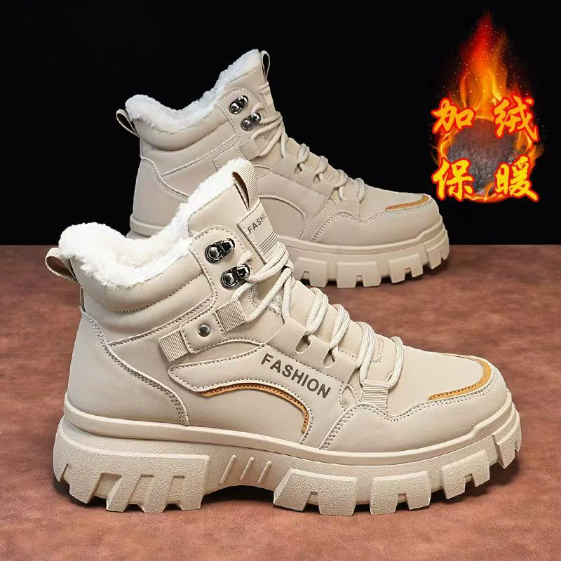 Winter New Martin Boots Men's Work Short Boots Northeast Outdoor High Top Hiking Fleece Lined Snow Boots