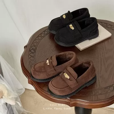 XSHX Velvet Loafers Boys Girls Retro Coin French Muse Leather Formal Casual Party Autumn Winter · YANYAN China shoe factory