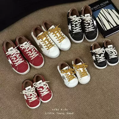 XSHX Star Board Shoes Boys Girls Autumn Winter Fleece Warm Velcro Anti-Slip Rubber Sole Retro Casual Sports