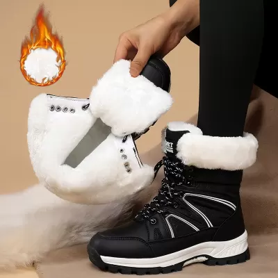 New White Winter Snow Boots for Women, High Top Waterproof Anti-slip Fleece Lined Cold Resistant · YANYAN China shoe factory