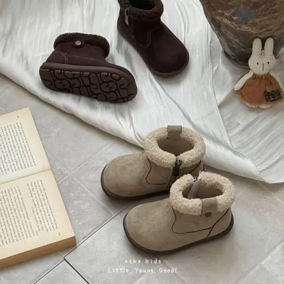 XSHX Retro Cotton Boots for Kids, Winter Korean Side Zipper Warm Non-Slip Rubber Sole · YANYAN China shoe factory