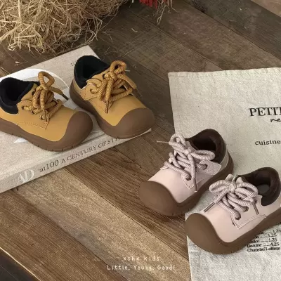 XSHX Chunky Martin Boots for Kids, Winter Velcro Yellow Boots Retro Rubber Non-Slip · YANYAN China shoe factory