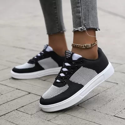 Cross-border Large Size 44 Mesh Sneakers, Fashion Black Breathable Flywoven Hollow Board Shoes for Girls · YANYAN China shoe factory