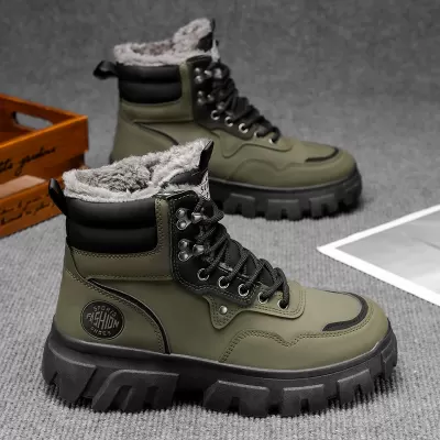 Men's Winter Martin Boots High Top Fleece Lined Warm Cotton Shoes Outdoor Waterproof Anti-Slip Fur Snow Boots