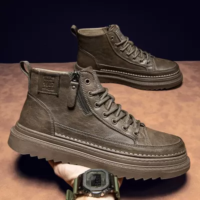 Bottines Martin montantes de printemps pour homme, antidérapantes, durables, en cuir · YANYAN China shoe factory
