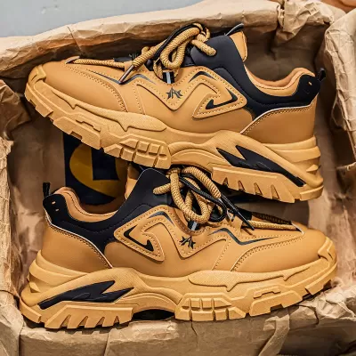 Men's Winter Work Site Labor Shoes Sports Casual Vintage Thick Sole Heightening Work Dad Shoes