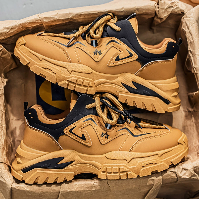 Men's Winter Work Site Labor Shoes Sports Casual Vintage Thick Sole Heightening Work Dad Shoes