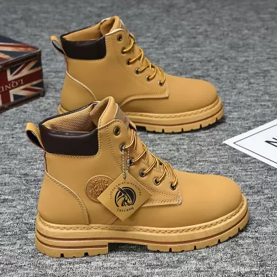 Men's Martin Boots Fall Winter High Top Work Boots British Korean Fashion Chunky