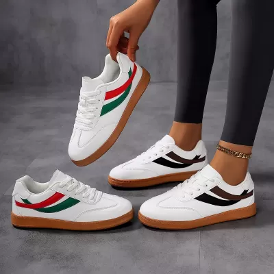 Export Women's German Army Trainer Shoes, Fashion Casual Flat Sole Anti-slip White Sports Shoes Size 42