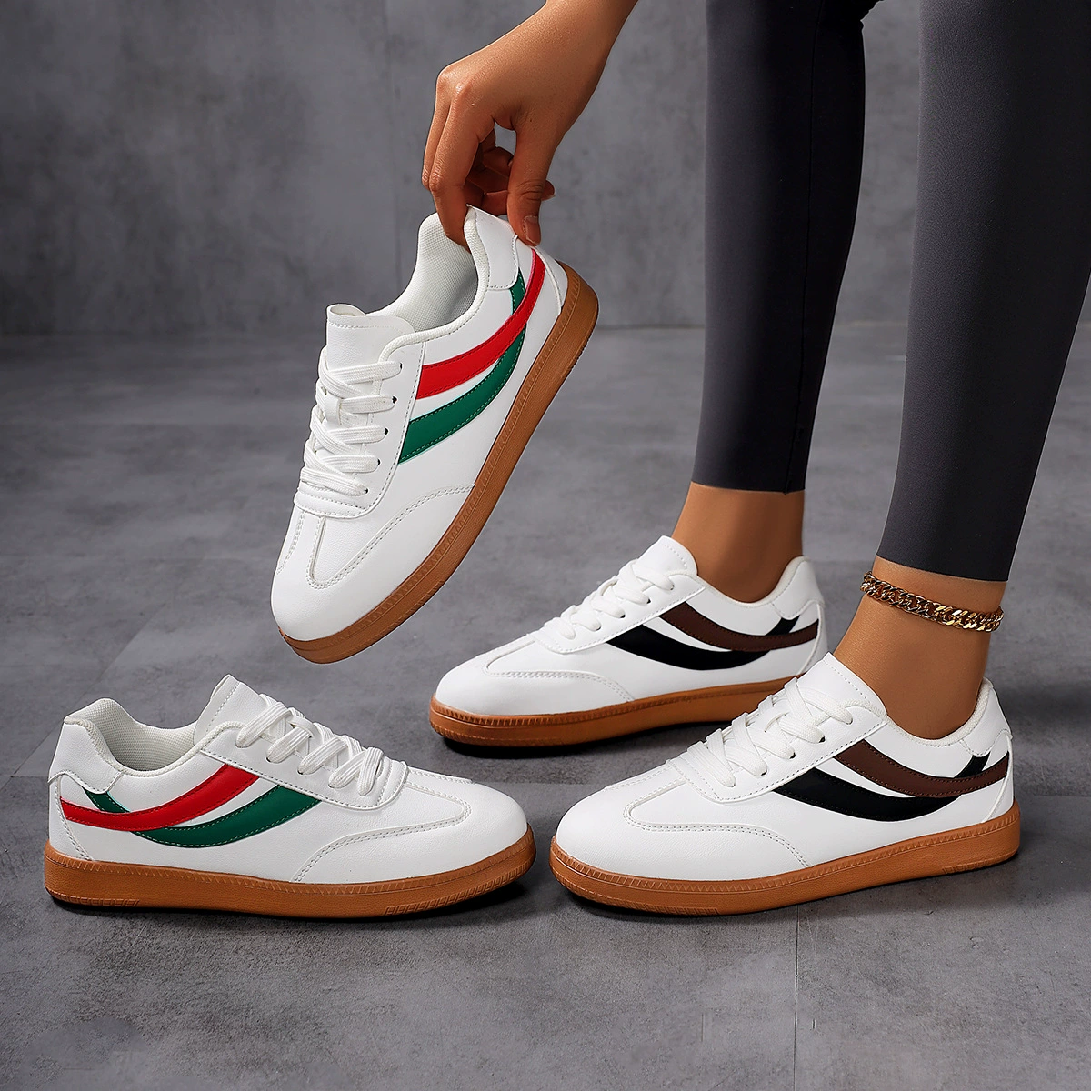 Export Women's German Army Trainer Shoes, Fashion Casual Flat Sole Anti-slip White Sports Shoes Size 42