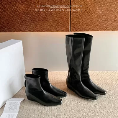Women's Short Height Inner Height Long Boots Fall Winter Slim Square Toe Knight Boots