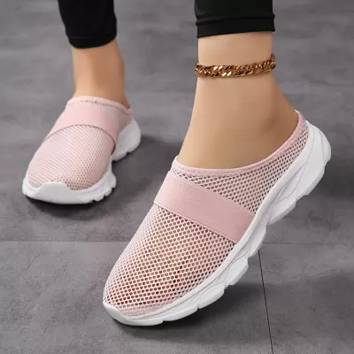 Cross-border Summer Casual Breathable Mesh Shoes, Slip-on Half Slippers Soft Sole for Women