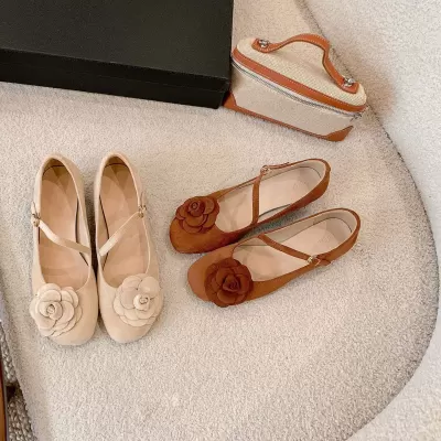 Women's Fashion Flower Office Chunky Heel Flats Retro Square Toe Mary Jane Shoes