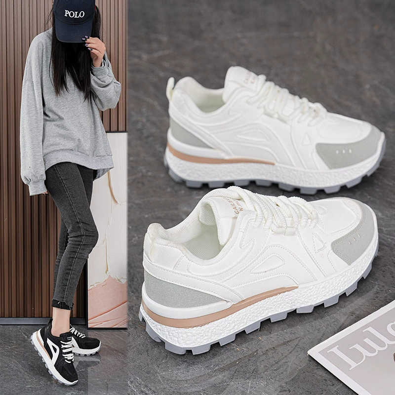 Dad Sneakers Women 2025 Fall New Breathable Student Sports Casual Thick Sole Height Increase White Shoes