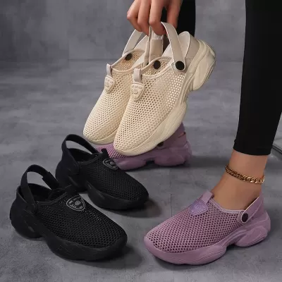 2026 Spring Summer Flywoven Hollow Breathable Women's Casual Sandals, Large Size Half Slippers · YANYAN China shoe factory