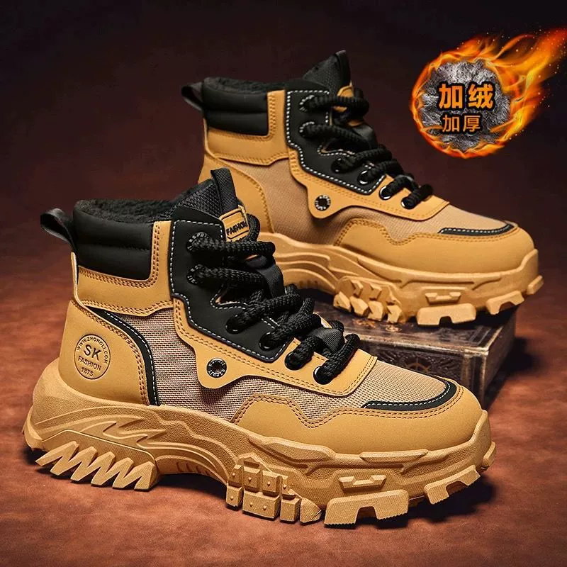 Men's Winter Thick Warm Sports Snow Boots Teen Thick Sole Dad Waterproof Shoes