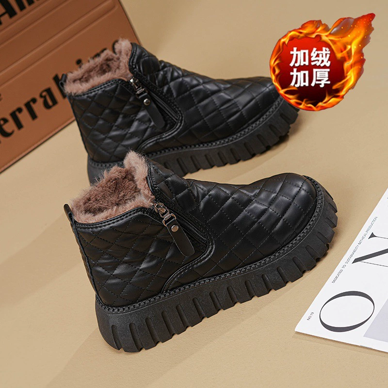 Fleece-gefütterte Schneestiefel für Damen, 2025 Winter, Koreanisch, dicke Höhenzunahme, warme Baumwoll-Kurzstiefel