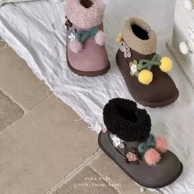 XSHX Retro Hydrangea Boots for Girls, Winter Warm Non-Slip Rubber Sole Short Ankle Boots