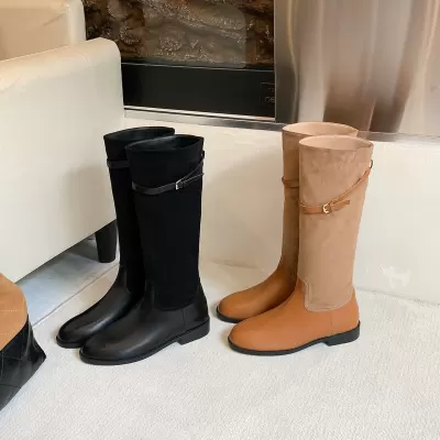 Caramel Chestnut Vintage High Western Boots for Women, Suede Round Toe Low Heel Riding Boots