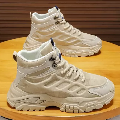 Men's Winter Work Shoes Anti-Slip Hiking Martin Boots Thick Sole Dad Casual High Top