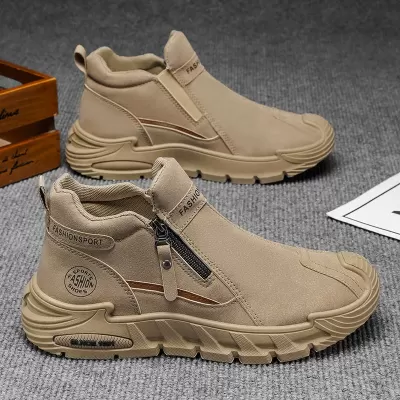 Men's Spring 2026 Fashion Anti-Slip Work Shoes High Top Zip Slip-On Thick Sole Casual · YANYAN China shoe factory