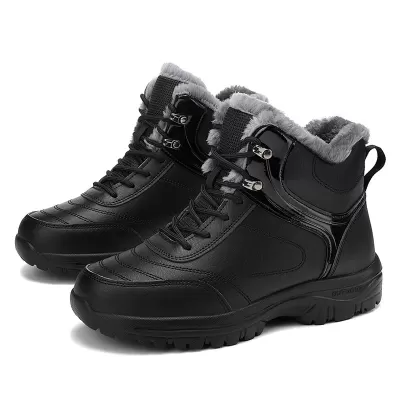 Men's Winter Waterproof Warm Snow Boots Anti-Slip Wear-Resistant Flat Outdoor Shoes