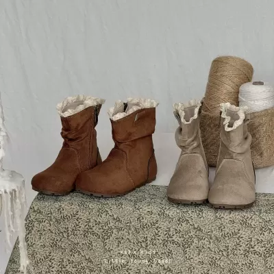 XSHX Vintage Lace Boots for Girls, Winter Warm Side Zipper Mid-Calf Rubber Non-Slip Sole